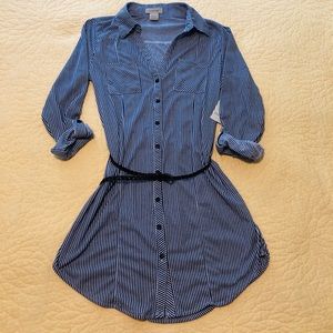 Blue and White striped button up shirt dress